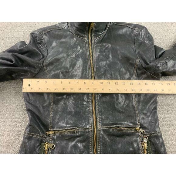 Napapijri Lamb Leather Jacket Women M Black Multi Zipper Detail Western Biker - Picture 5 of 12